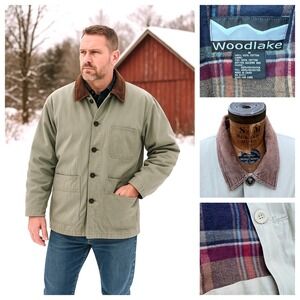 Woodlake Barn Chore Jacket Men‎ Utility Canvas Plaid Lined Hunting 90's Size M